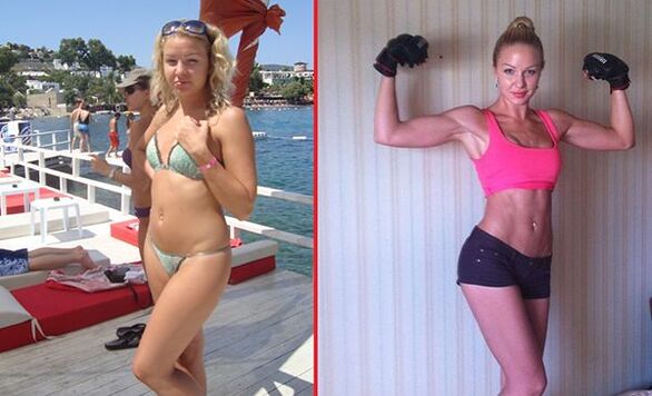 Photos before and after exercise to help breast augmentation